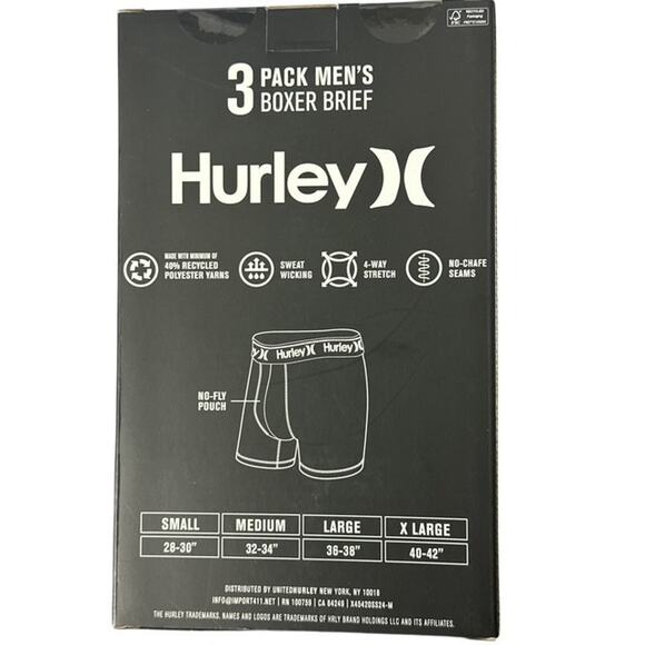 Hurley Regrind No-Fly Boxer Brief sz Medium 3 Pack Blue Stretch Wicking No-Chafe - Picture 2 of 2